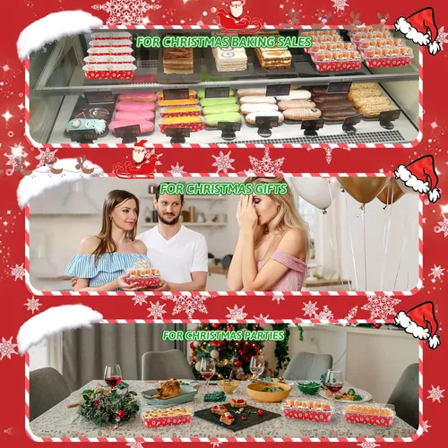 Miniatura 5 de Paquete de 100 mini moldes para pan de Navidad con tapas, mini moldes para pasteles con tapas y cucharas, moldes de papel de aluminio de 6.8 onzas