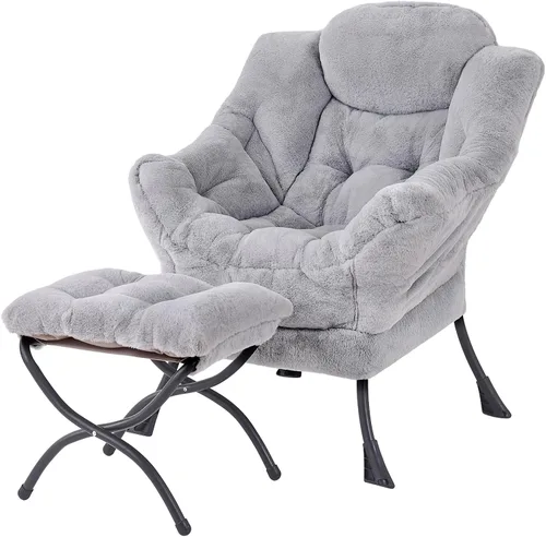 Welnow - Silla perezosa con otomana, moderna silla de descanso con reposabrazos y bolsillo lateral, sillón de sofá tapizado de ocio, sillón de