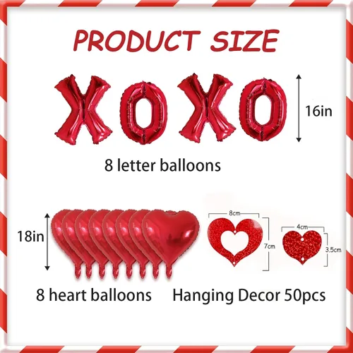 Miniatura 3 de 62 globos XOXO en forma de corazón rojo con decoración colgante de corazón para decoración de San Valentín, boda, fiesta