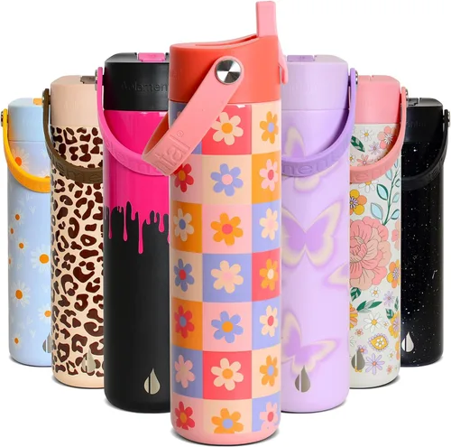 Miniatura 9 de Elemental Botella de agua aislada de 24 onzas con popote, botellas de agua con núcleo de acero inoxidable 100% a prueba de fugas para viajes, Beige