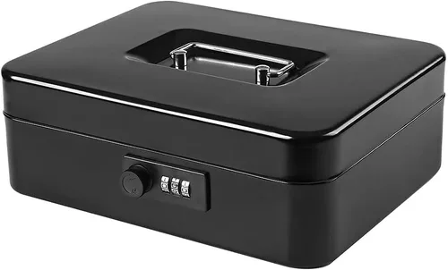 Miniatura 9 de Caja de efectivo con cerradura de combinación, caja de dinero de metal para efectivo, caja de bloqueo Lovndi con bandeja de dinero, 9.84 x 7.87 x