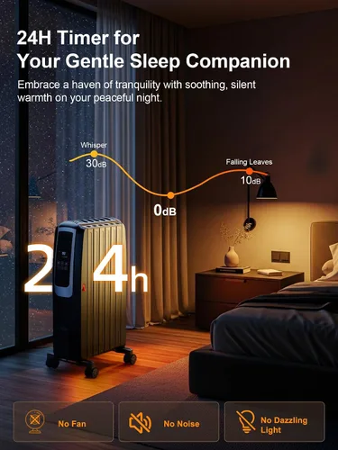 Miniatura 5 de Uthfy Calentador de radiador lleno de aceite, calentador radiante eléctrico con control remoto, termostato, 4 modos, temporizador de 24 horas