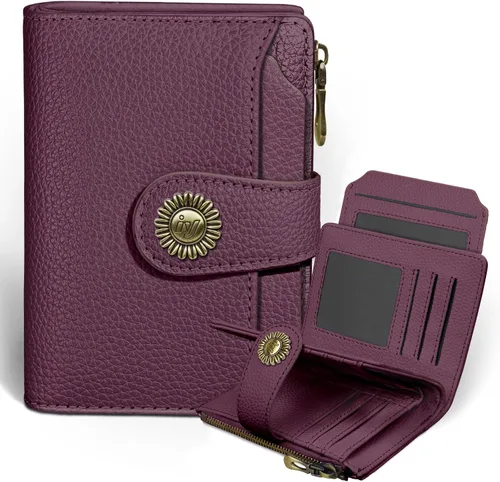 Miniatura 11 de Icycay Cartera pequeña para mujer, plegable con bloqueo RFID, soporte para tarjetas de crédito, bolsillo con cremallera para monedas, piel