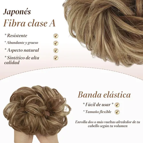 Miniatura 3 de FESHFEN Pieza de Cabello de Moño Desordenado - Extensiones Elásticas Onduladas Rizadas de Moño Scrunchies Sintético Chignon Postizos para Mujeres