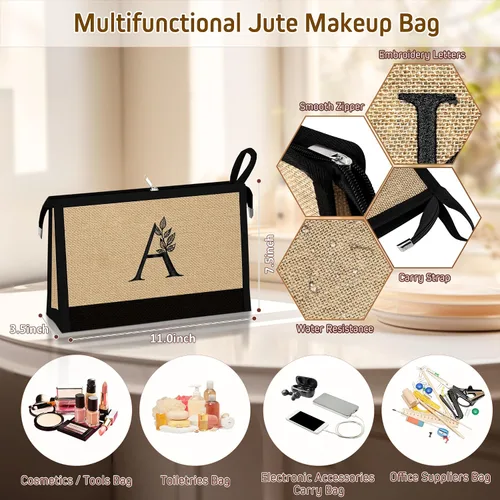Miniatura 5 de AUNOOL Initial Tote Bag and Makeup Bag Canvas Beach Bag Personalized Birthday Gifts Bridesmaid Gifts