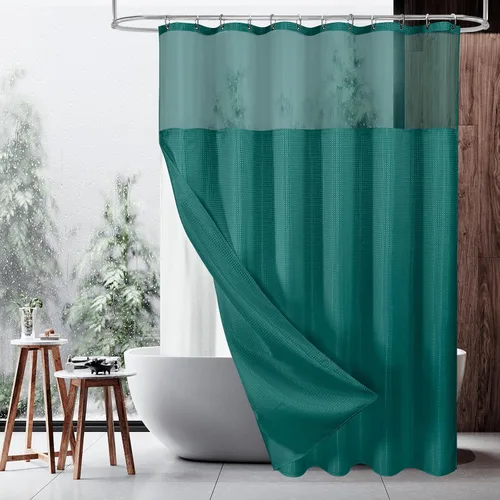 Miniatura 12 de MitoVilla Cortina de ducha pequeña beige de 36 x 72 pulgadas, juego de cortina de ducha de tela de punto gofre de tamaño medio estrecho con forro