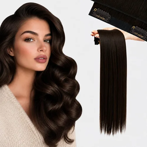Miniatura 17 de Moresoo Genius - Extensiones de cabello humano real con clip, color negro azabache, invisibles, sin costuras, de trama de piel sintética