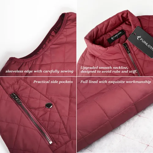 Miniatura 5 de Fuinloth - Chaleco acolchado para mujer, diseño de cuello alto, ligero, con cierre