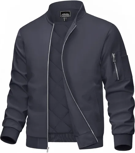 Miniatura 8 de MAGCOMSEN Chaqueta bomber para hombre, casual, resistente al viento, acolchada, con cremallera completa, cortavientos, chaqueta universitaria cálida