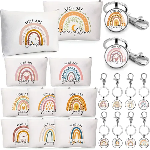 Miniatura 8 de Sieral - 20 piezas de regalo de agradecimiento a granel para mujeres, bolsa de maquillaje de lona inspiradora, bolsa de cosméticos, bolsa