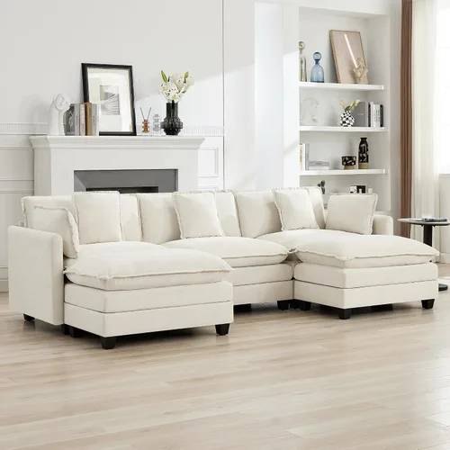 Miniatura 75 de Otomán de Sofá Moderno de Chenille Nube de 35'', Otomán Rectangular para Sofá Seccional Modular, Beige