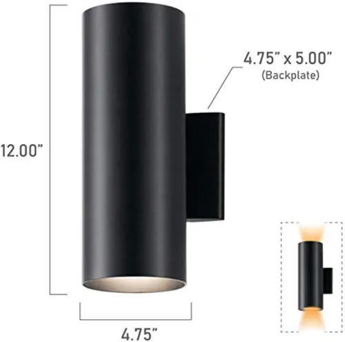 Miniatura 4 de Kichler Cylinders - Aplique de pared para exteriores de 12 pulgadas en negro, lámpara de pared exterior de 2 luces, accesorio cilíndrico