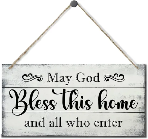 Letrero decorativo de madera con texto en inglés «May God Bless This Home» («May God Bless This Home»)