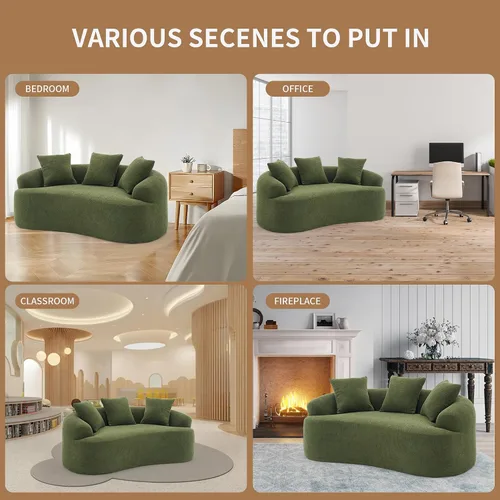 Miniatura 9 de Sofá modular curvado de 110 pulgadas para sala de estar, moderno sofá modular de felpa de felpa de gran tamaño con asiento profundo comprimido sin