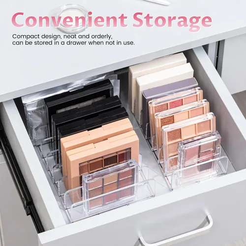 Miniatura 5 de Paquete de 4 organizadores de maquillaje de paleta de sombras de ojos, soporte cosmético acrílico de 7 secciones para tocador, cajón, baño