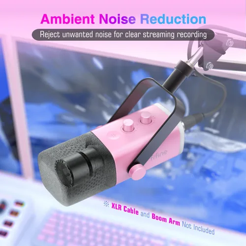 Miniatura 6 de FIFINE - Micrófono XLR/USB de PC para grabación de juegos con conector para auriculares, botón de silencio, RGB dinámico, de transmisión para Rosa