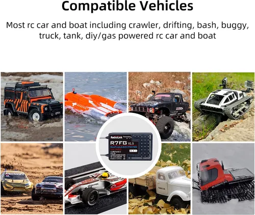 Miniatura 6 de Radiolink R7FG - Receptor de giroscopio de 7 canales, 2.4 GHz, telemetría integrada, control de largo alcance para RC coche, barco, transmisor