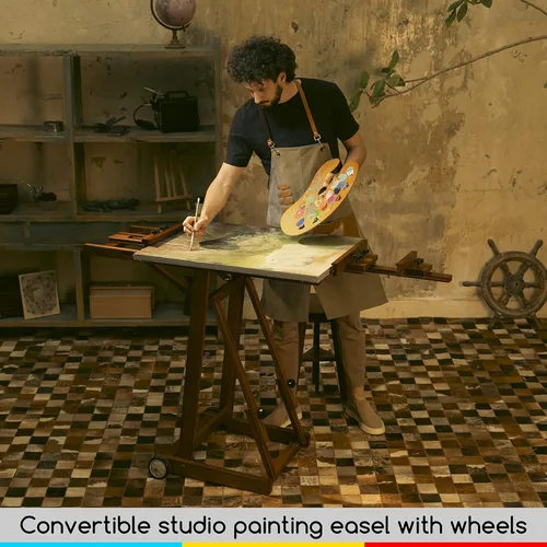 Miniatura 6 de MEEDEN Caballete de estudio con marco en H, caballete de madera de haya ajustable, soporte de caballete de piso para pintura, plano móvil e