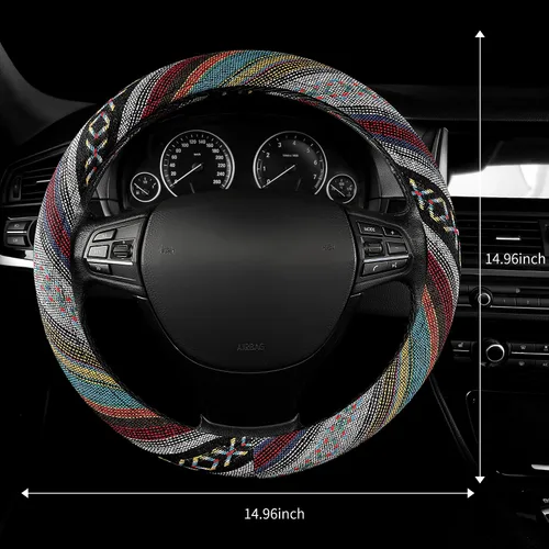 Miniatura 7 de GXT Manta Baja de 15 pulgadas para volante de automóvil, ajuste universal para la mayoría de los automóviles, estilo étnico, tela de lino gruesa