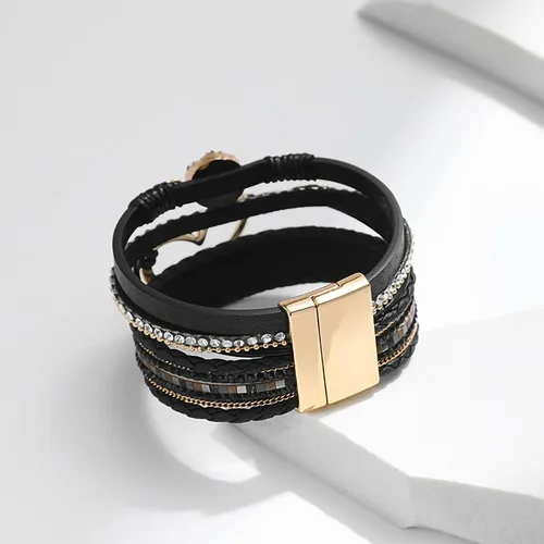 Miniatura 6 de Fesciory Pulsera de leopardo para mujer, pulsera de cuero bohemio multicapa con perlas de cristal