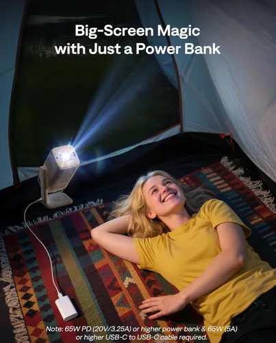 Miniatura 2 de Aurzen BOOM Air - Proyector portátil Google TV con WiFi y Bluetooth, alimentado por USB-C, proyector inteligente para películas al aire libre