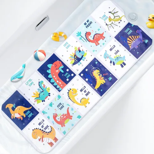 Alfombra de baño para niños con diseño temático de océano, 40 x 16 pulgadas, antideslizante con 200 ventosas, patrón de animales marinos de dibujos