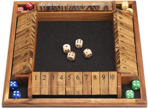 Miniatura 2 de AMEROUS Juego de dados Shut The Box para 1-4 jugadores, juego de mesa de madera con 12 dados e instrucciones de cierre de caja para niños y adultos