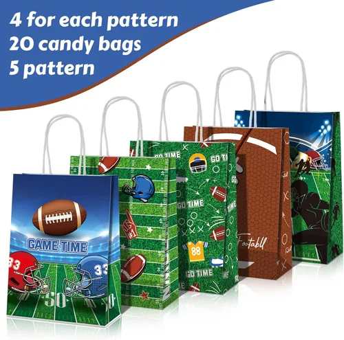 Miniatura 3 de Zonon 20 bolsas de regalo de fiesta de fútbol, bolsas de regalo de papel con patrón de fútbol, golosinas con asas, para equipos deportivos de rugby