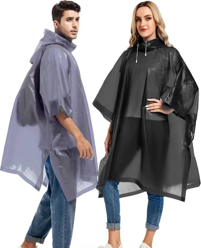 Miniatura 71 de Paquete de 2 ponchos de lluvia para adultos, reutilizables, impermeables, de supervivencia, emergencia, resistente, con capucha con cordón