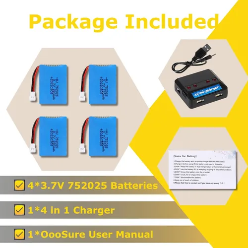 Miniatura 6 de 3.7V 220mAh 752025 25C Baterías recargables compatibles con DEERC F35, LEAMBE P-40 Warhawk/Holystone, SYMA Q11 H99W H6C H31 H98 TR-C385 TR-F22 Syma