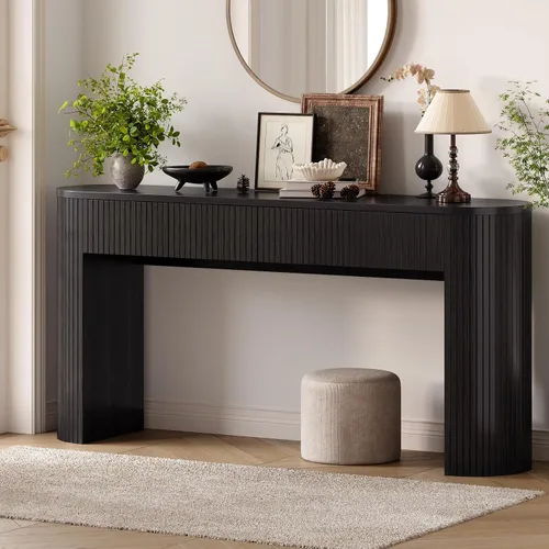 Miniatura 12 de Mesa consola de 55 pulgadas con 2 cajones, mesas de entrada acanaladas con almacenamiento, mesa de sofá detrás del sofá, mesas de pasillo, mesa