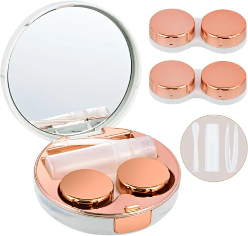 Paquete de 1 kit de funda para lentes de contacto, 2 fundas para lentes de contacto adjuntas que se pueden reemplazar, uso diario al aire libre (oro