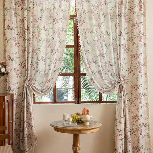 Miniatura 32 de Cortinas florales de granja semiopacas para sala de estar, de 63 pulgadas de largo, mezcla de lino y algodón, paneles de cortina de ventana cortos