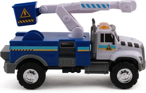 Mighty Fleet Rescue Force - Camión de juguete con plataforma elevadora de cabina resistente de 12 pulgadas, luces y sonidos realistas, brazo de