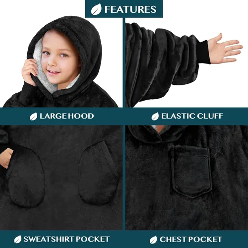 Miniatura 2 de PAVILIA Manta de vestir para niños y niñas, cálida y acogedora sudadera con capucha gigante con dos bolsillos, forro polar Sherpa con capucha