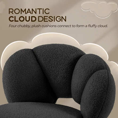 Miniatura 8 de Yaheetech - Silla de escritorio tapizada Boucle con forma de nube, silla de tocador ajustable para oficina en casa, computadora con ruedas para sala