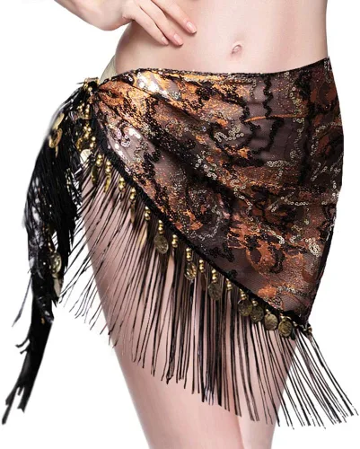 Miniatura 3 de Royal SMEELA - Bufanda de danza del vientre con monedas doradas, disfraz de danza del vientre para mujer, triángulo tribal, borla de cadera, bufandas