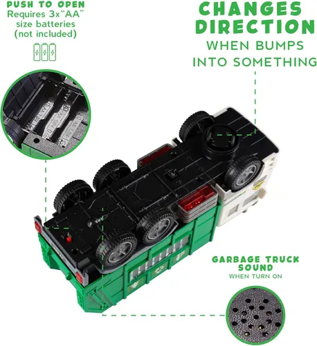 Miniatura 4 de Zetz Brands Juguete de camión de basura con luces 4D y sonidos para niños, bebés, niños de 3 años en adelante - Vehículo de camiones de basura