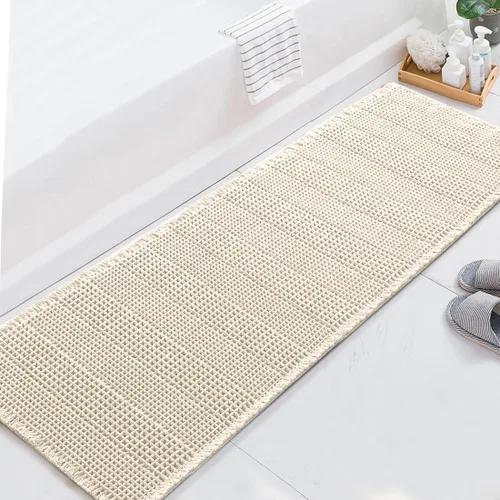 Miniatura 9 de H.VERSAILTEX Alfombra de baño de goma eva súper absorbente, alfombras de baño antideslizantes para piso de baño, alfombras de baño lavables a Crema