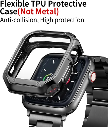 Miniatura 4 de BINLUN Compatible with Apple Watch Band 49mm 46mm 45mm 44mm 42mm 41mm 40mm 38mm Stainless Steel Metal Watch Strap with TPU Watch Case Compatible