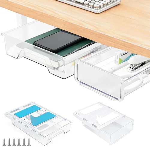 Miniatura 10 de Organizador de cajones debajo del escritorio, almacenamiento de cajones oculto autoadhesivo, organizador de escritorio deslizante, organizador