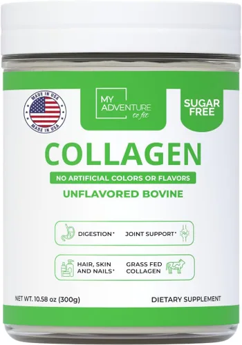 My Adventure to Fit Colágeno hidrolizado para mujeres, polvo de colágeno alimentado con pasto para el crecimiento muscular y proteína de colágeno,