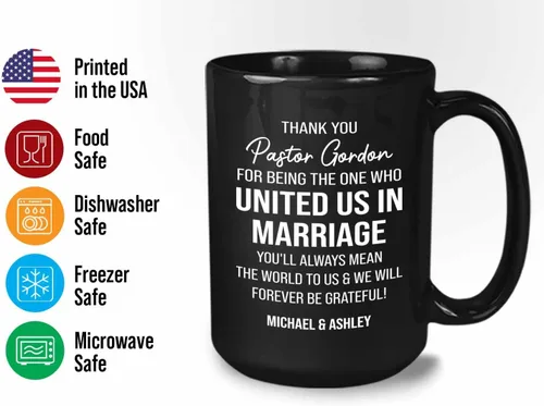 Miniatura 3 de Bubble Hugs Taza de café oficial de boda de 15 onzas, color negro, personalizada, Estados Unidos en matrimonio, divertida propuesta oficiante