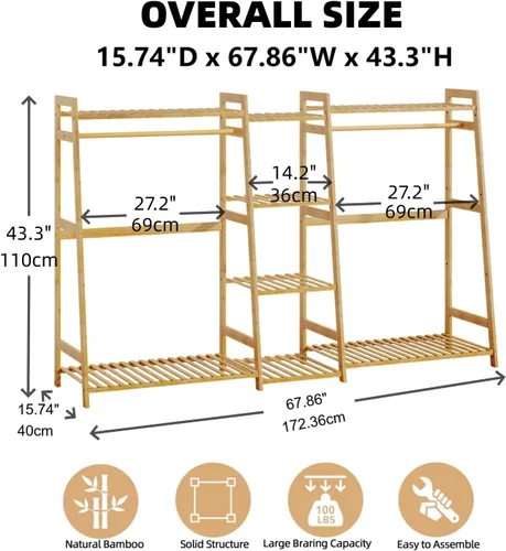 Miniatura 3 de BAMBOOHOMIE Perchero de ropa para niños con estantes, perchero de ropa de bambú para niños, niños y bebés, perchero de almacenamiento para vestirse