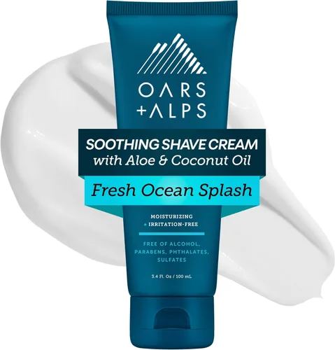 Miniatura 10 de Oars + Alps Crema de afeitar calmante para hombre, probada por dermatólogos e infundida con aloe y aceite de coco, aroma fresco de salpicaduras