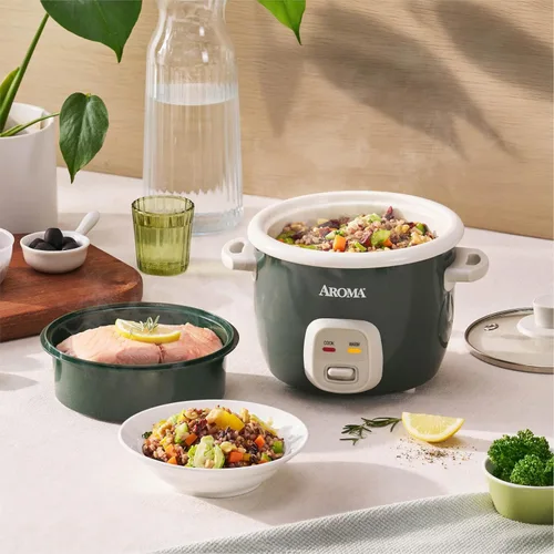 Miniatura 8 de AROMA® CoreCoat - Olla arrocera con cesta desplegable para cocinar alimentos (4 tazas cocidas, 2 tazas sin cocinar)
