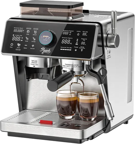Máquina de café espresso semiautomática de doble caldera con molinillo integrado, portafiltro de 2.283 in, pantalla TFT y varita de vapor espumador
