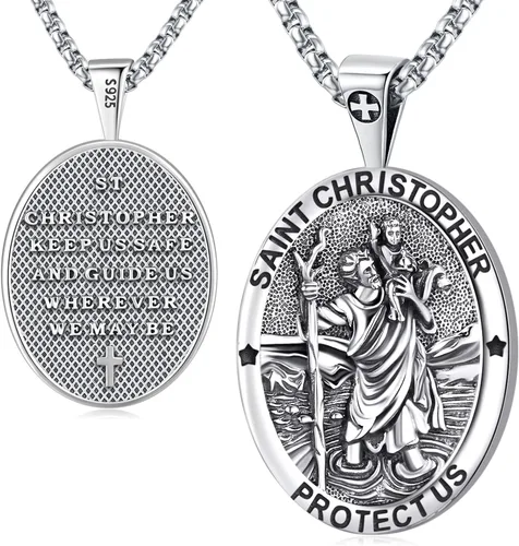 Miniatura 229 de Eusense Saint Necklace Sterling Silver 925 Protection Jewelry for Men Women Patron St Medals Amulet Pendant