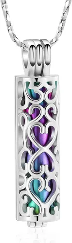 Miniatura 7 de Imrsanl Collar con colgante de urna de cremación con vial de cilindro hueco, urna de recuerdo, joyería de cremación, medallones conmemorativos