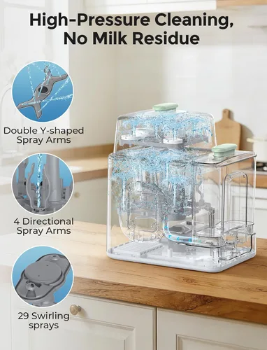 Miniatura 3 de Xaproo Lavadora de biberones, esteriliza y secadora, máquina de limpieza todo en uno para biberones, piezas de bomba y artículos esenciales